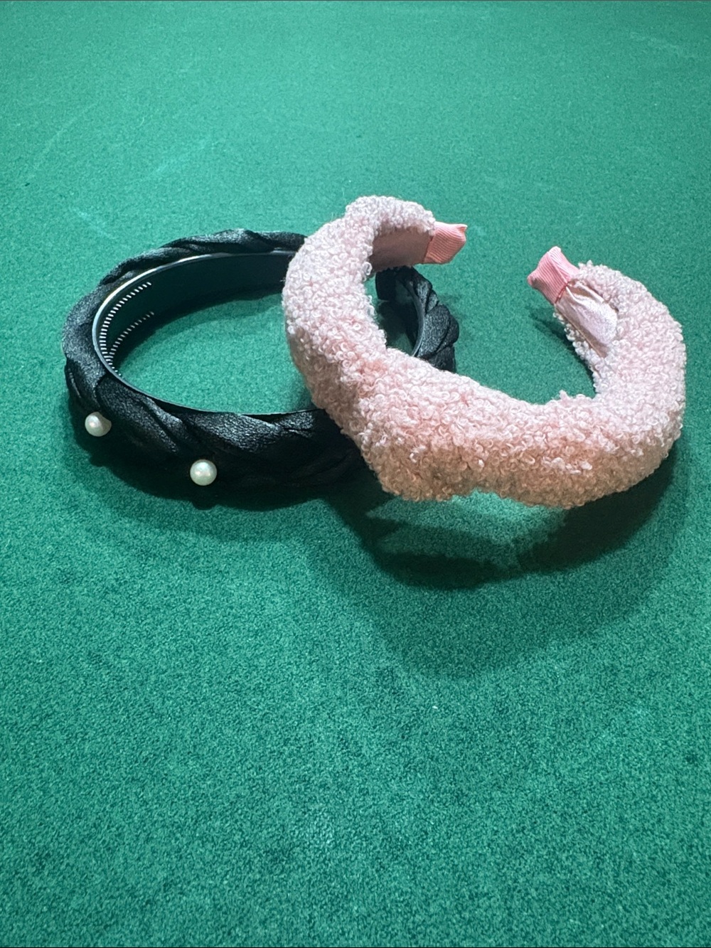 Pink Bouclé and Black Pearl Braided Headbands - Women Accessories
